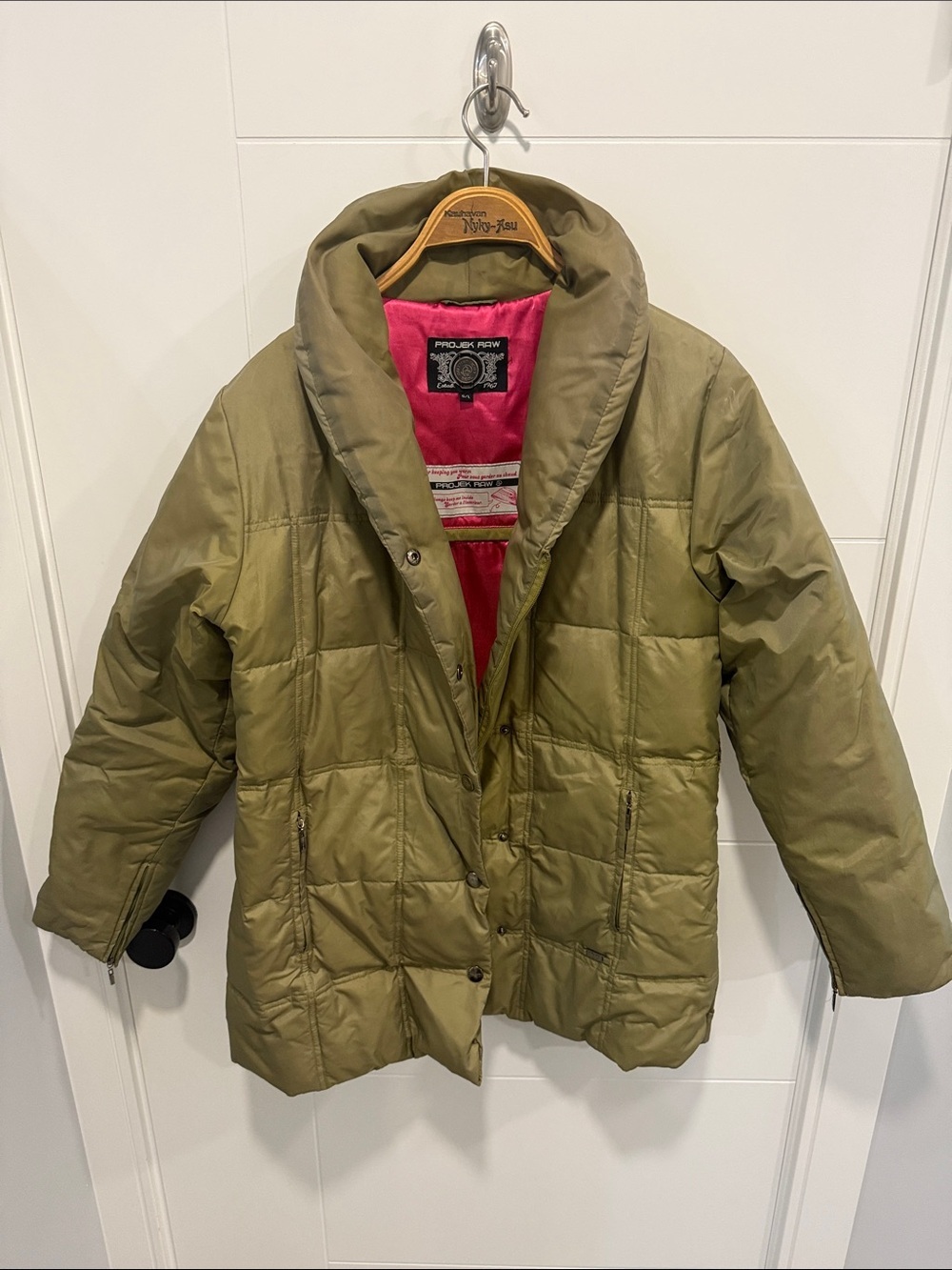 Projek Raw Olive Green Puffer Jacket with Pink Lining size large - Picture 2 of 9